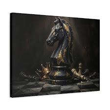 Chess Wall Art Knight Piece | Mens Office Decor | Luxury Game Room Art — Canvas wall art