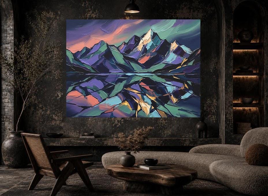 Mountain Wall Art | Colorful Landscape Canvas Print | Cabin Wall Decor — Framed Print wall art