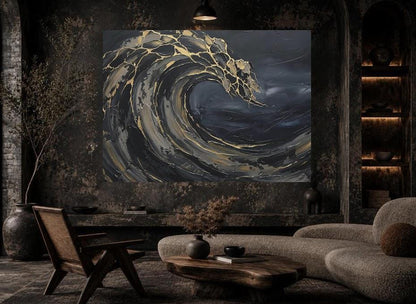 Ocean Wave Wall Art, | Abstract Coastal Wall Art | Moody Beach House Decor — Framed Print wall art
