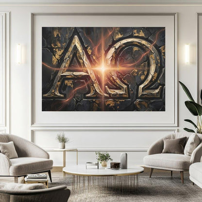 Alpha Omega Canvas Wall Art, Dark Christian Wall Decor, Moody Religious Print — Framed Print wall art