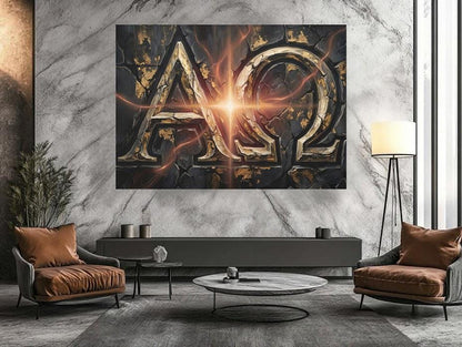 Alpha Omega Canvas Wall Art, Dark Christian Wall Decor, Moody Religious Print — Framed Print wall art