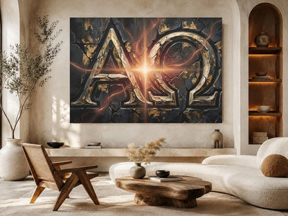 Alpha Omega Canvas Wall Art, Dark Christian Wall Decor, Moody Religious Print — Poster wall art