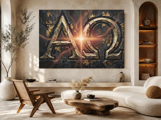 Alpha Omega Canvas Wall Art, Dark Christian Wall Decor, Moody Religious Print — Poster wall art