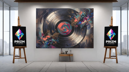 Vinyl Record Wall Art, Abstract Music Canvas Print, Modern DJ Studio Decor, Turntable Inspired Painting — Framed Print wall