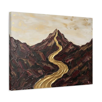 Abstract Mountain Landscape Wall Art, Gold River Canvas Print, Neutral Earth Tone Large Wall Decor — Canvas wall art