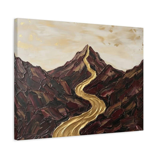 Abstract Mountain Landscape Wall Art, Gold River Canvas Print, Neutral Earth Tone Large Wall Decor — Canvas wall art