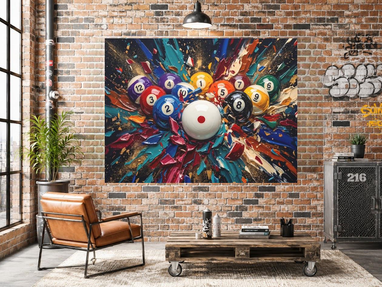 Pool Table Wall Art | Billiards Canvas Print | Game Room Decor — Framed Print wall art