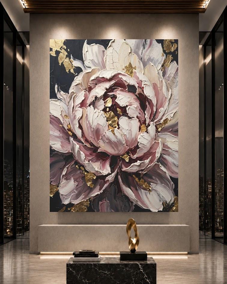 Peony Wall Art | Pink Floral Canvas Print | Elegant Bedroom Decor — Poster wall art
