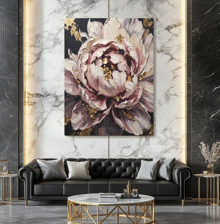 Peony Wall Art | Pink Floral Canvas Print | Elegant Bedroom Decor — Framed Print wall art