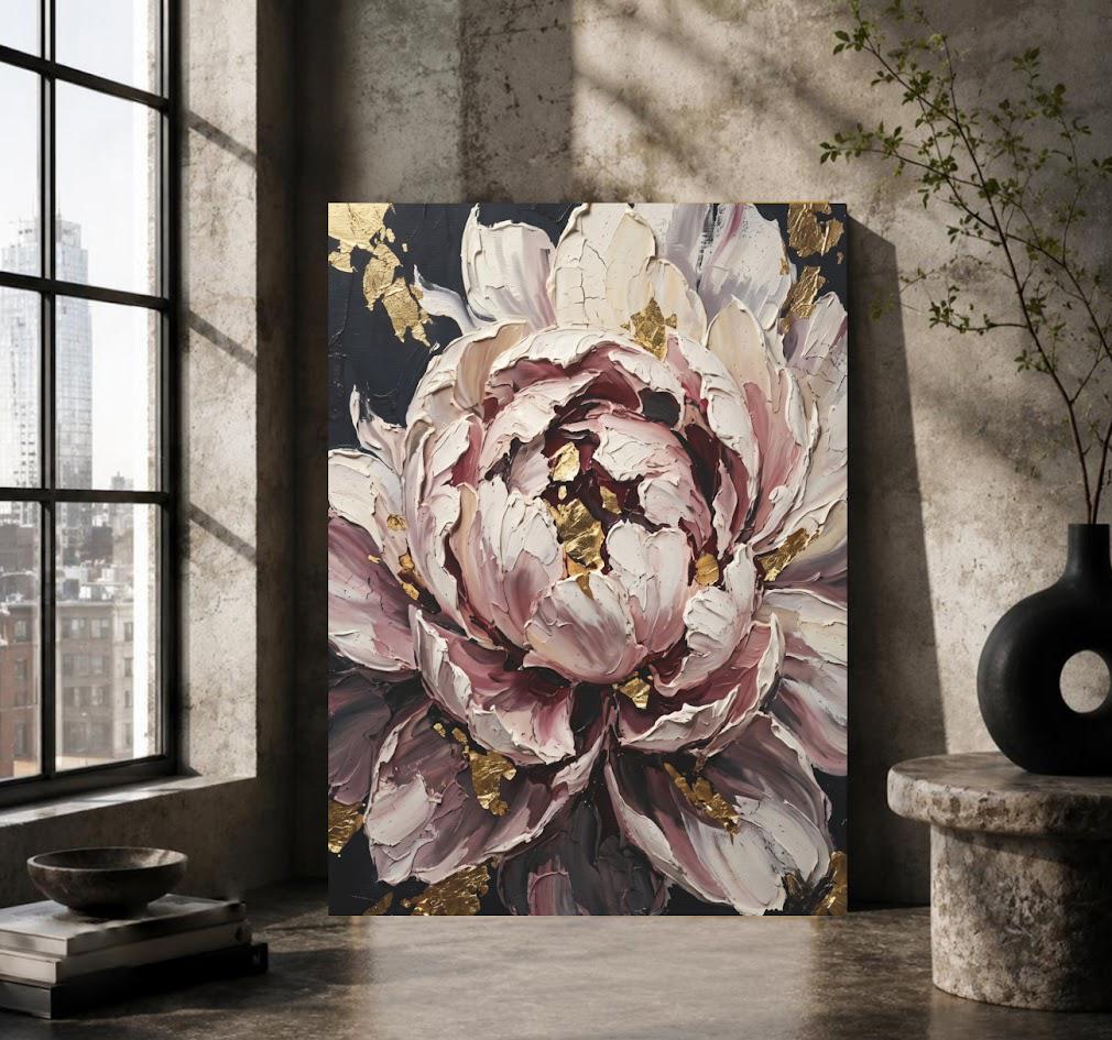 Peony Wall Art | Pink Floral Canvas Print | Elegant Bedroom Decor — Framed Print wall art