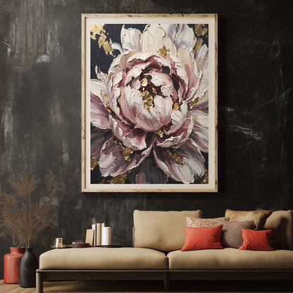 Peony Wall Art | Pink Floral Canvas Print | Elegant Bedroom Decor — Framed Print wall art