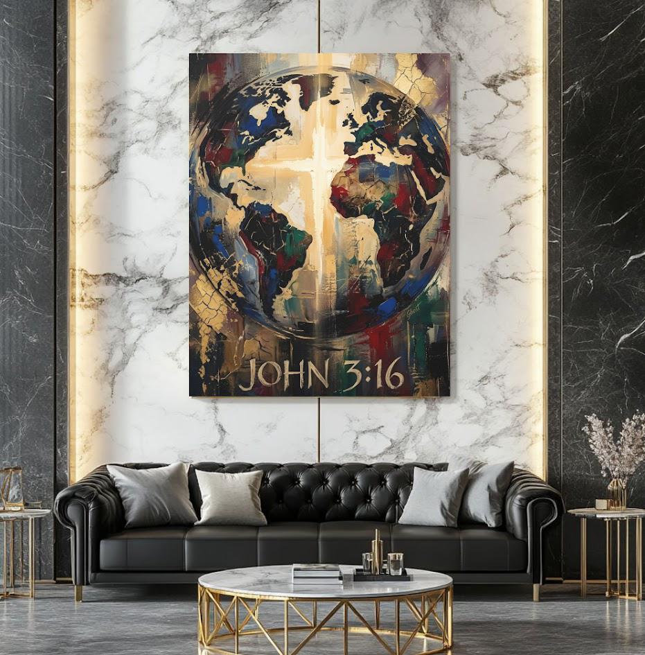 John 3:16 Wall Art | Christian World Canvas Print | Faith Decor — Framed Print wall art