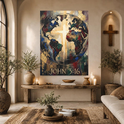 John 3:16 Wall Art | Christian World Canvas Print | Faith Decor — Framed Print wall art