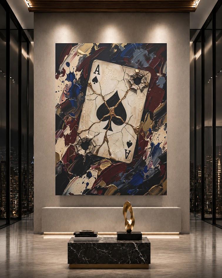 Ace of Spades Wall Art | Poker Room Decor | Casino Canvas Print — Framed Print wall art