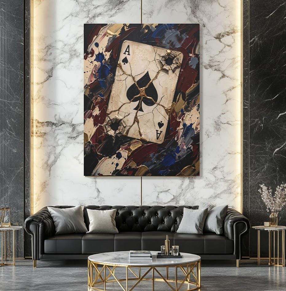 Ace of Spades Wall Art | Poker Room Decor | Casino Canvas Print — Framed Print wall art