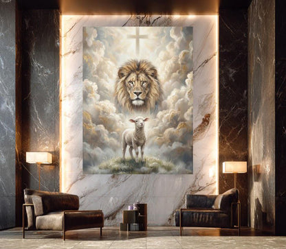 Lion and Lamb Wall Art | Christian Canvas Print | Prayer Room Decor — Poster wall art