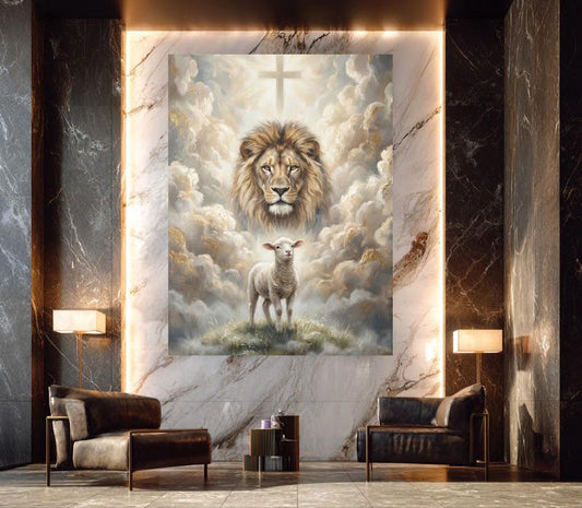 Lion and Lamb Wall Art | Christian Canvas Print | Prayer Room Decor — Poster wall art