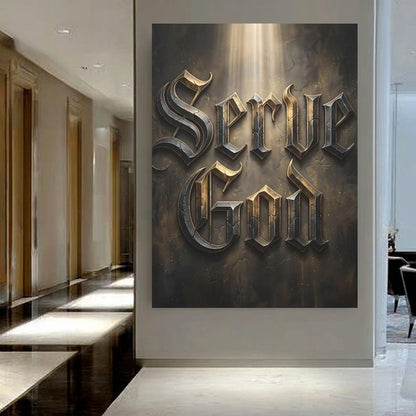 Serve God Wall Art | Modern Christian Canvas | Masculine Office Decor — Framed Print wall art
