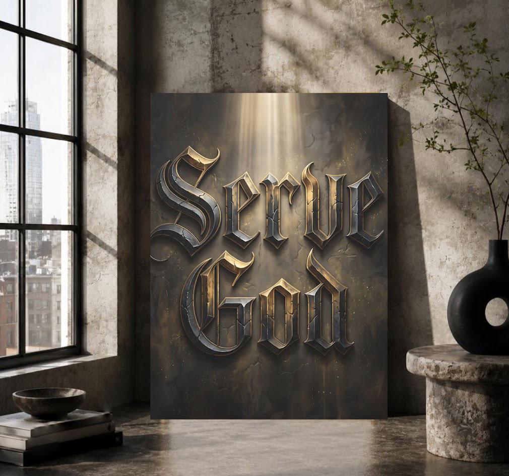 Serve God Wall Art | Modern Christian Canvas | Masculine Office Decor — Framed Print wall art