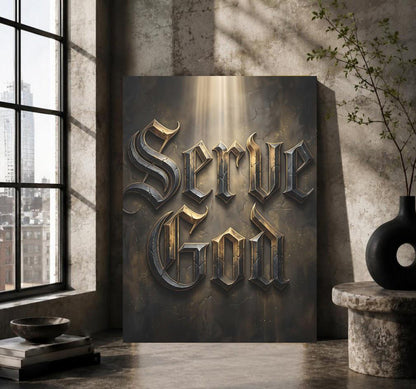 Serve God Wall Art | Modern Christian Canvas | Masculine Office Decor — Framed Print wall art