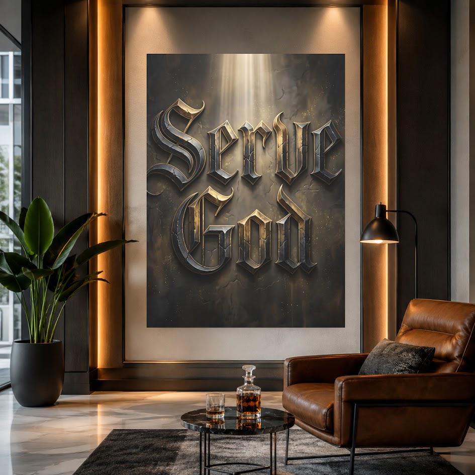 Serve God Wall Art | Modern Christian Canvas | Masculine Office Decor — Poster wall art
