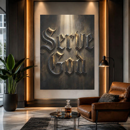 Serve God Wall Art | Modern Christian Canvas | Masculine Office Decor — Poster wall art