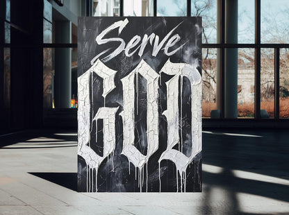 Christian Quote Wall Art | Serve God Canvas | Black and White Faith Decor — Poster wall art
