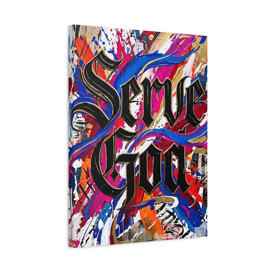 Graffiti Christian Wall Art | Serve God Canvas | Colorful Urban Decor — Canvas wall art