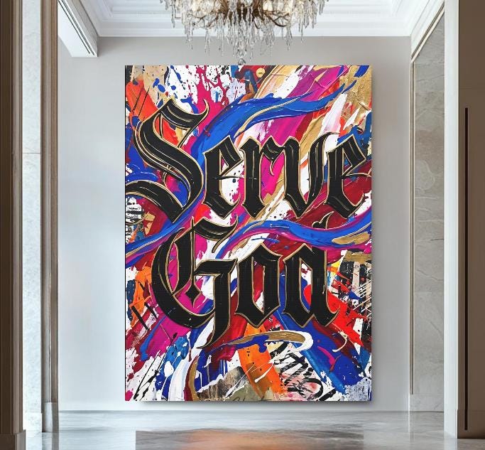 Graffiti Christian Wall Art | Serve God Canvas | Colorful Urban Decor — Framed Print wall art