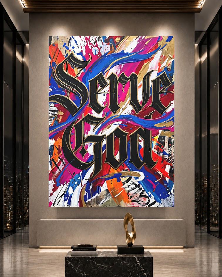 Graffiti Christian Wall Art | Serve God Canvas | Colorful Urban Decor — Poster wall art