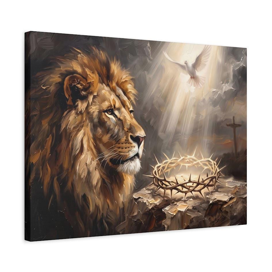 Lion of Judah Wall Art | Crown of Thorns Canvas | Christian Home Decor — Canvas wall art