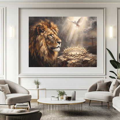 Lion of Judah Wall Art | Crown of Thorns Canvas | Christian Home Decor — Framed Print wall art