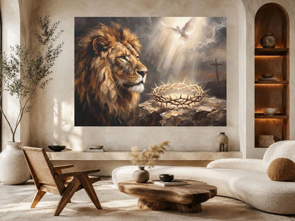 Lion of Judah Wall Art | Crown of Thorns Canvas | Christian Home Decor — Framed Print wall art