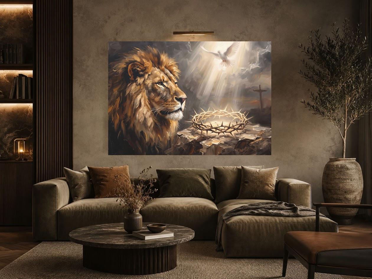 Lion of Judah Wall Art | Crown of Thorns Canvas | Christian Home Decor — Framed Print wall art