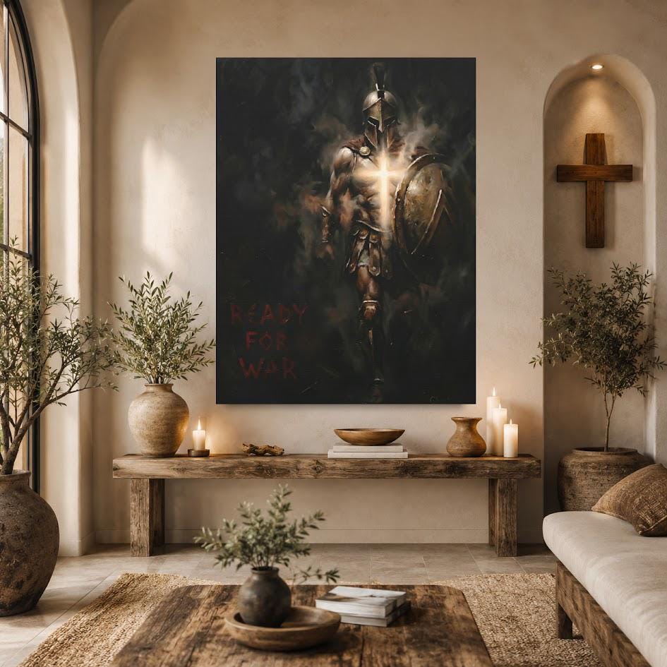 Armor of God Wall Art | Christian Warrior Canvas | Spiritual Warfare Decor for Office or Man Cave — Framed Print wall art