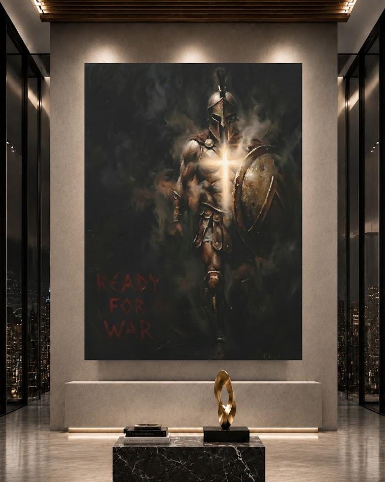 Armor of God Wall Art | Christian Warrior Canvas | Spiritual Warfare Decor for Office or Man Cave — Framed Print wall art