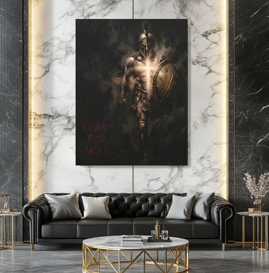 Armor of God Wall Art | Christian Warrior Canvas | Spiritual Warfare Decor for Office or Man Cave — Framed Print wall art