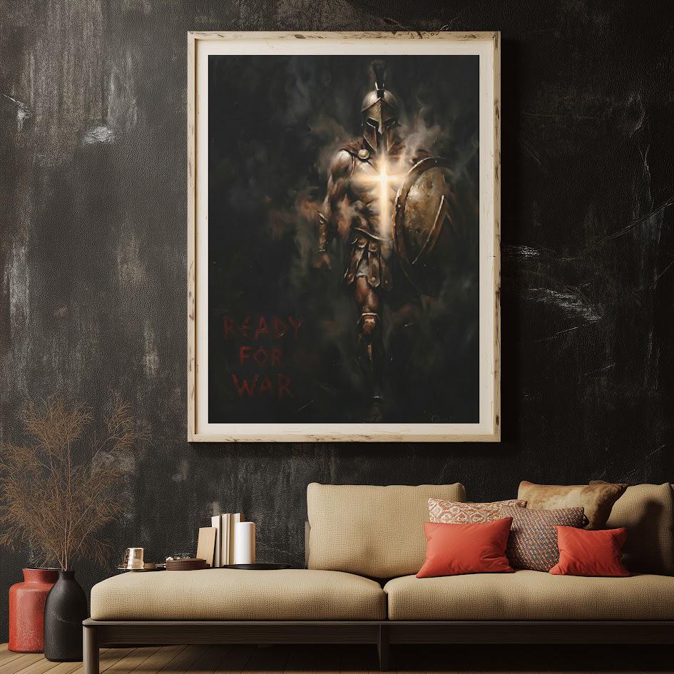Armor of God Wall Art | Christian Warrior Canvas | Spiritual Warfare Decor for Office or Man Cave — Framed Print wall art