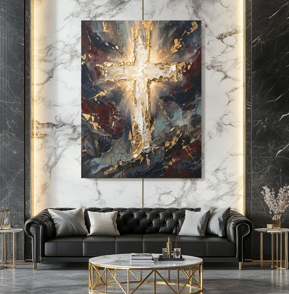 Abstract Cross Wall Art | Christian Canvas Print | Prayer Room Decor — Framed Print wall art