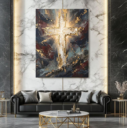 Abstract Cross Wall Art | Christian Canvas Print | Prayer Room Decor — Framed Print wall art