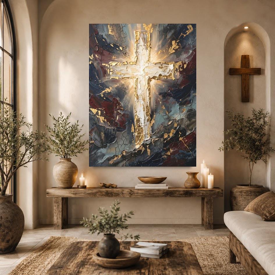 Abstract Cross Wall Art | Christian Canvas Print | Prayer Room Decor — Framed Print wall art