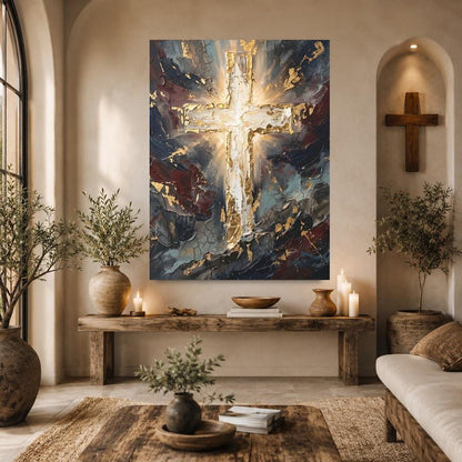 Abstract Cross Wall Art | Christian Canvas Print | Prayer Room Decor — Framed Print wall art