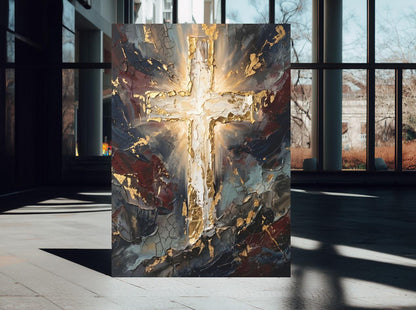 Abstract Cross Wall Art | Christian Canvas Print | Prayer Room Decor — Framed Print wall art