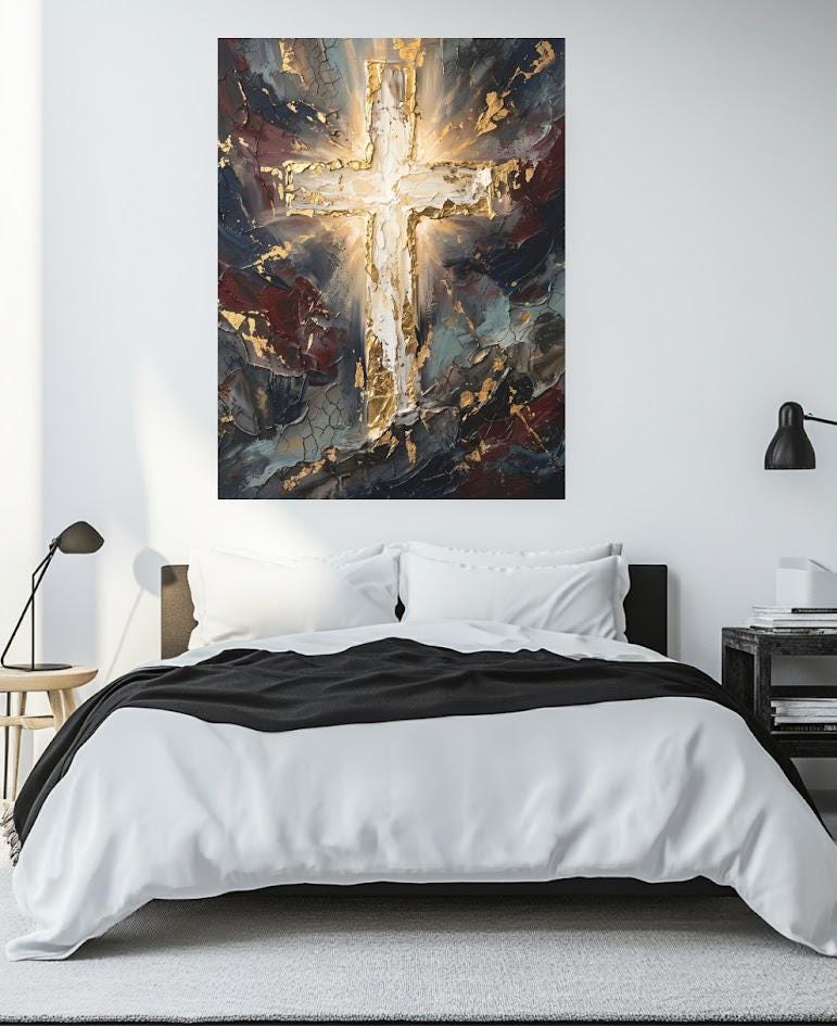 Abstract Cross Wall Art | Christian Canvas Print | Prayer Room Decor — Framed Print wall art