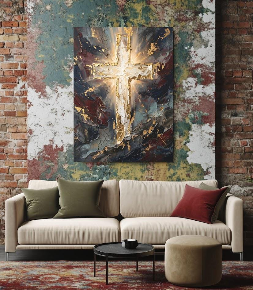 Abstract Cross Wall Art | Christian Canvas Print | Prayer Room Decor — Framed Print wall art