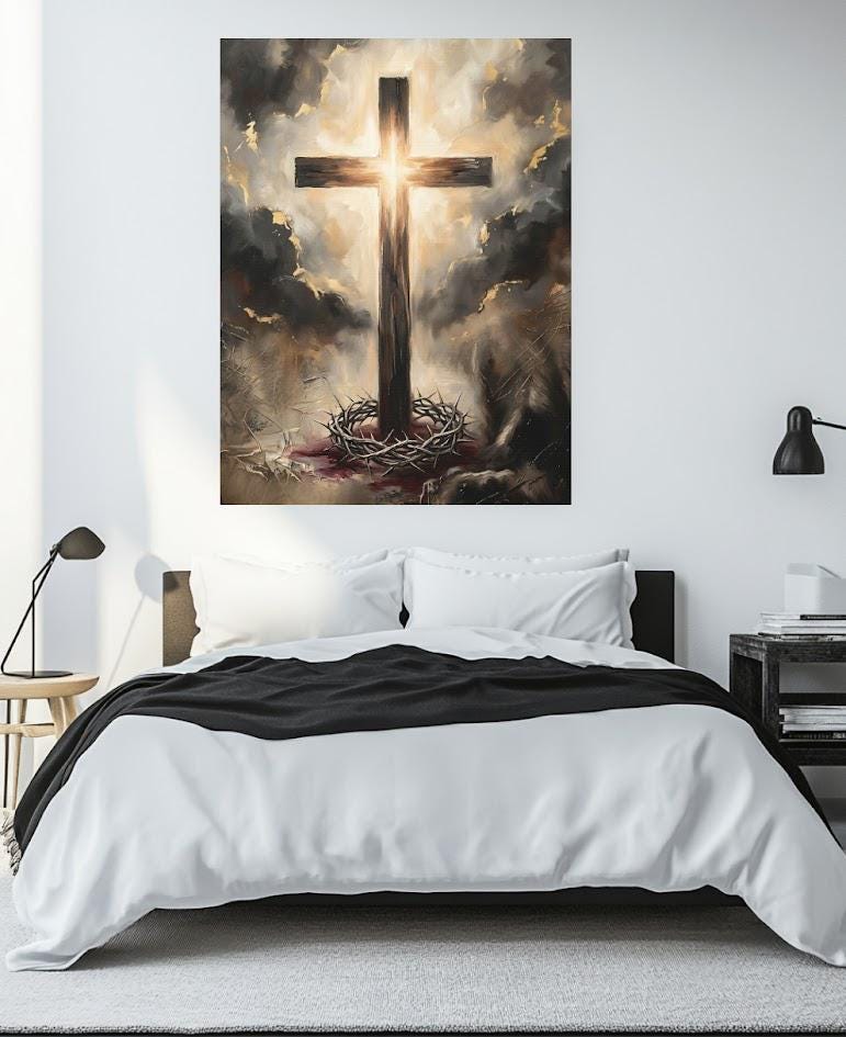 Crown of Thorns Wall Art | Christian Cross Canvas | Prayer Room Decor — Framed Print wall art