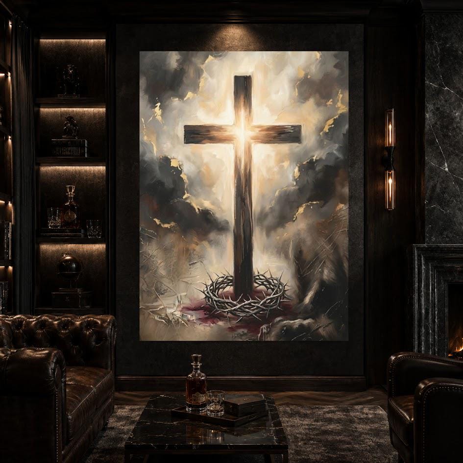 Crown of Thorns Wall Art | Christian Cross Canvas | Prayer Room Decor — Framed Print wall art