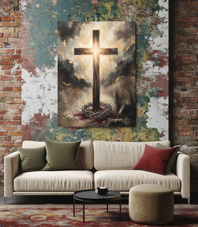 Crown of Thorns Wall Art | Christian Cross Canvas | Prayer Room Decor — Framed Print wall art