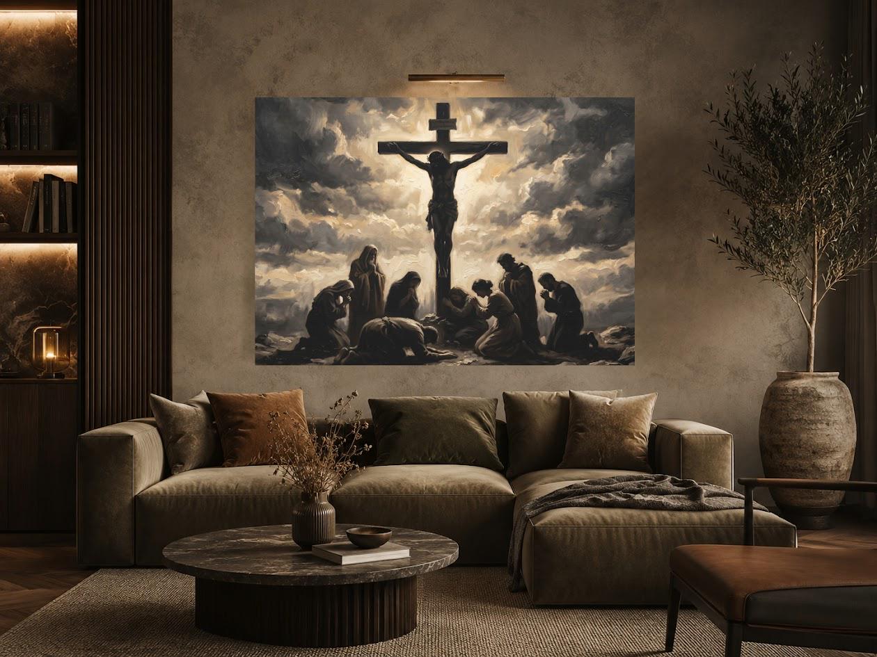Jesus on the Cross Canvas | Good Friday Faith Art | Religious Home Decor — Framed Print wall art
