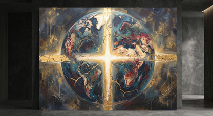 Christian Globe Wall Art, Cross Canvas Print, Faith Home Decor — Framed Print wall art